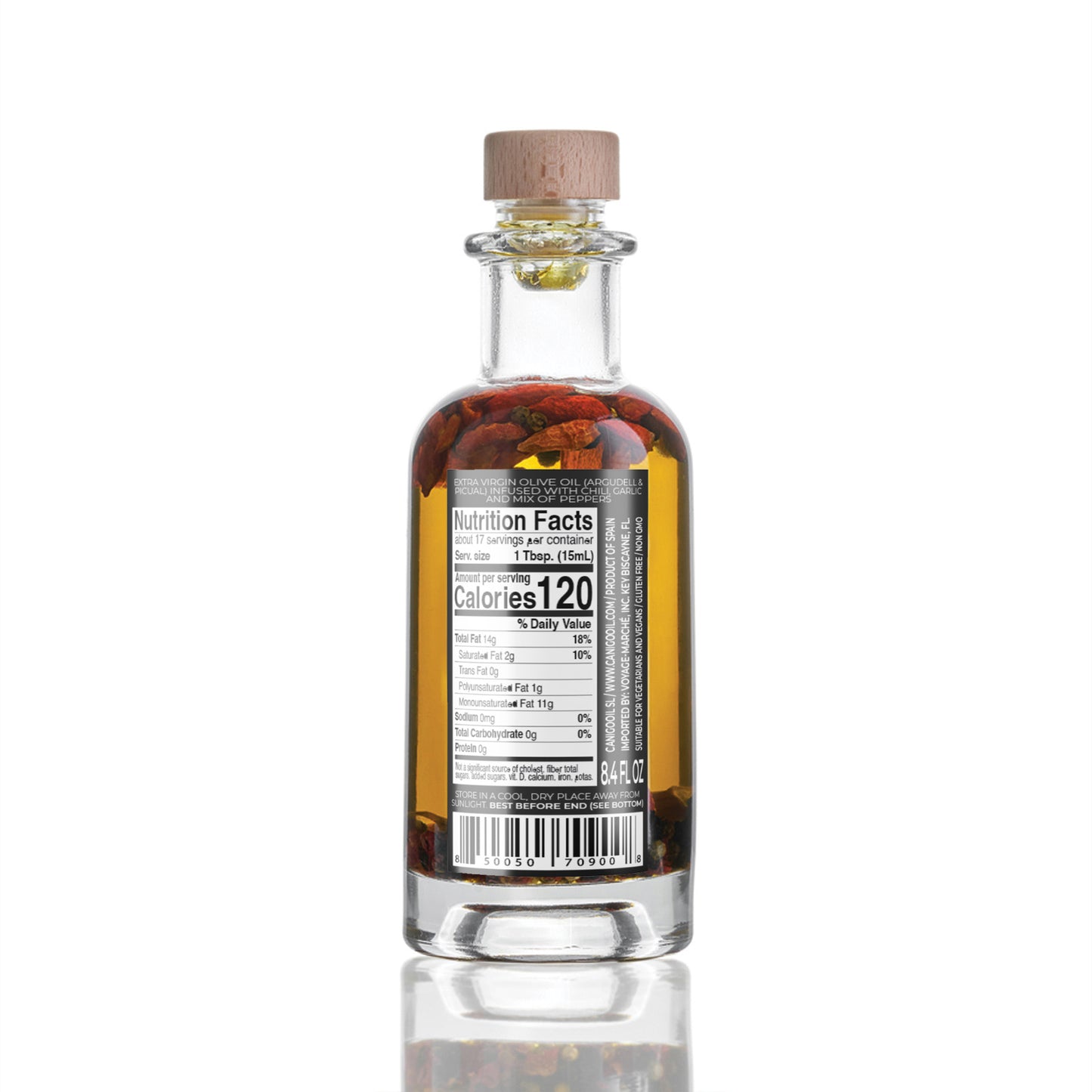 Spicy Chili, Garlic & Pepper Infused Extra Virgin Olive Oil – 250ml / 8.45 fl oz – Llàgrimes del Canigó