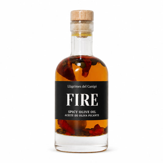 FIRE – Spicy Chili, Garlic & Pepper Infused Extra Virgin Olive Oil – 100ml / 3.38 fl oz – Llàgrimes del Canigó